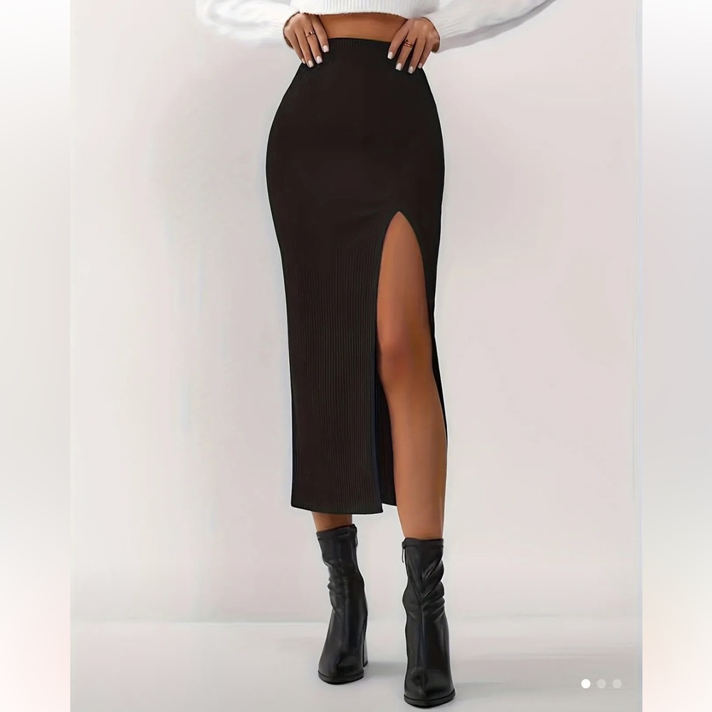 WOMENS BODYCON HIGH RISE MIDI SKIRT, SIZE XS, BLACK